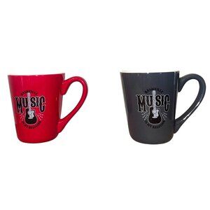 Set Of 2 Nashville Tennessee Music Mug Cups Red & Gray Ceramic 4.5" Tall